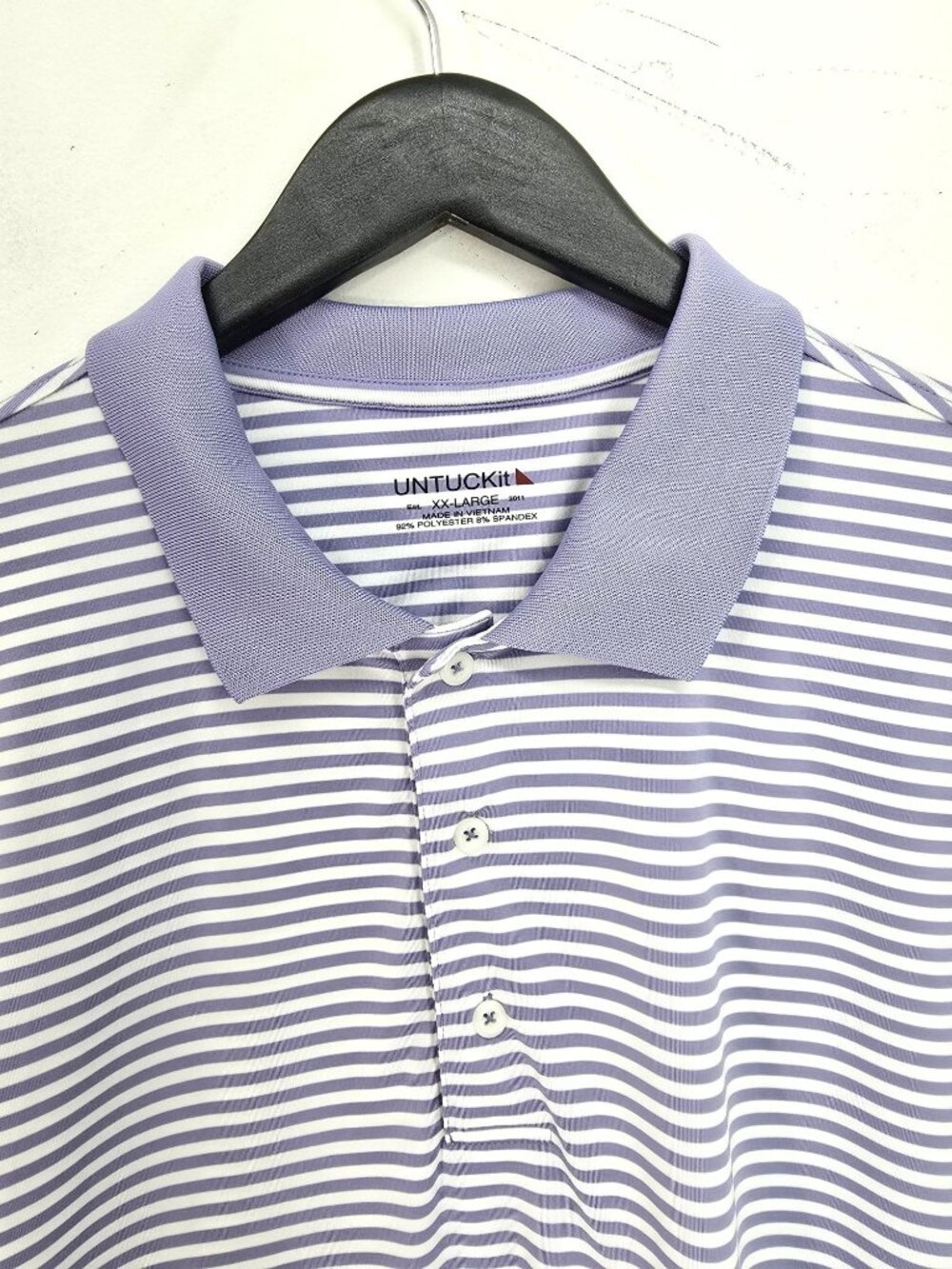 UNtuckit Periwinkle Blue White Pinstriped Golf Polo Shirt Men Size XXL - Picture 3 of 6